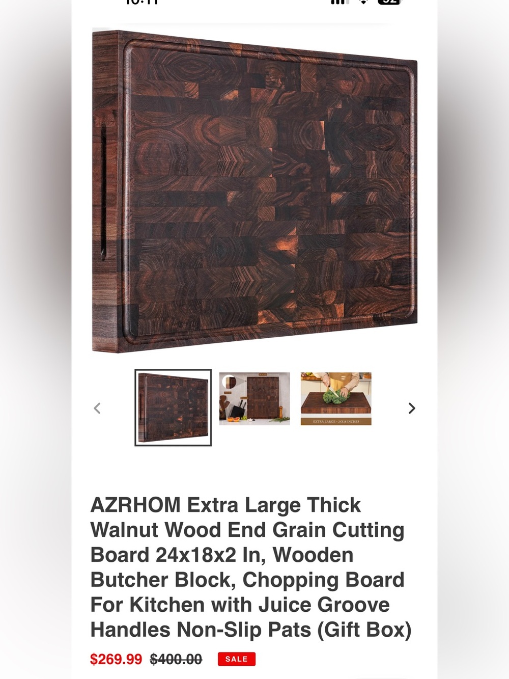 Extra Large Walnut End-Grain Butcher Block Cutting Board - Dark Brown